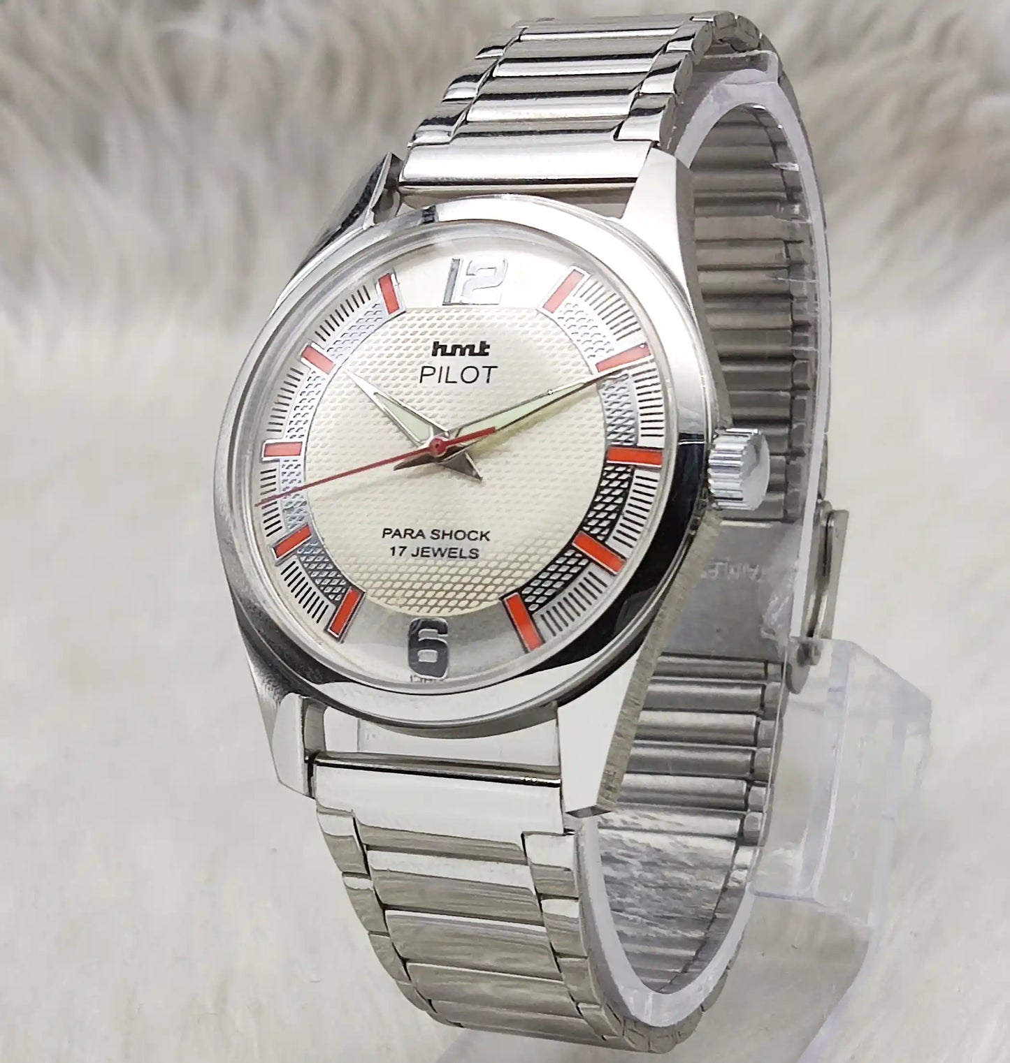 HMT Pilot White Textured Dial 17 Jewels Hand-Winding Watch for Men