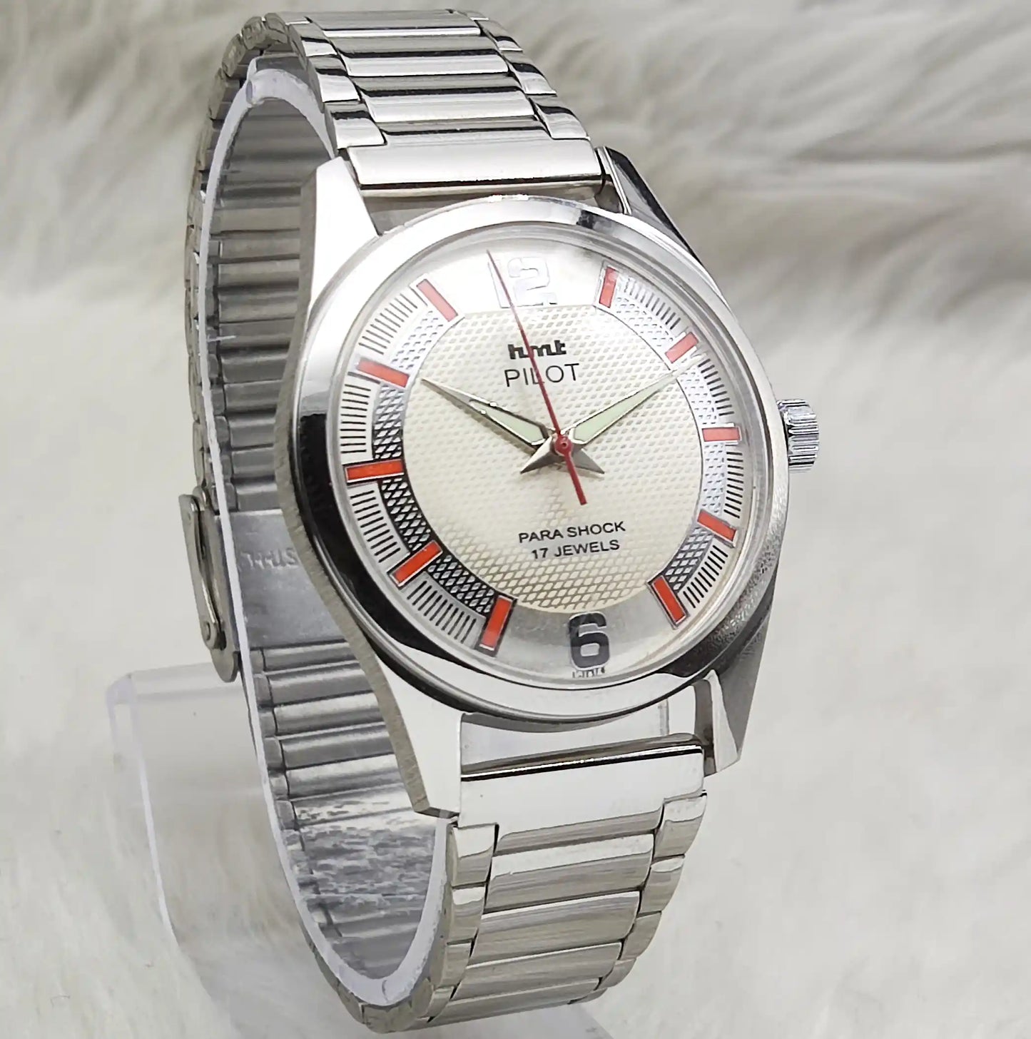 HMT Pilot White Textured Dial 17 Jewels Hand-Winding Watch for Men