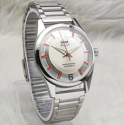 HMT Pilot White Textured Dial 17 Jewels Hand-Winding Watch for Men