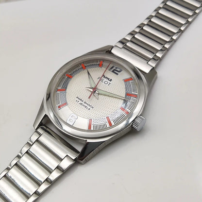 HMT Pilot White Textured Dial 17 Jewels Hand-Winding Watch for Men