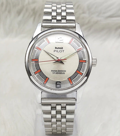 HMT Pilot White Textured Dial 17 Jewels Hand-Winding Watch for Men