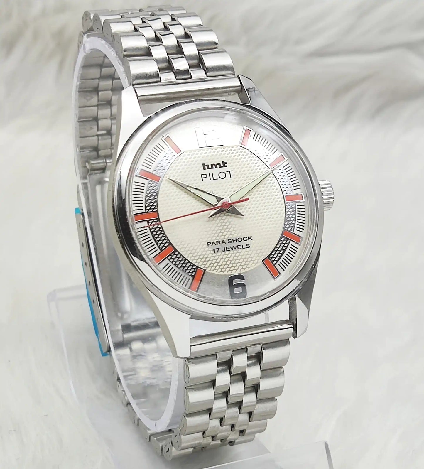 HMT Pilot White Textured Dial 17 Jewels Hand-Winding Watch for Men