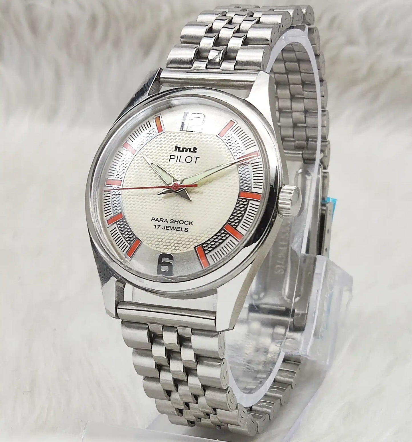 HMT Pilot White Textured Dial 17 Jewels Hand-Winding Watch for Men