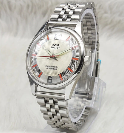 HMT Pilot White Textured Dial 17 Jewels Hand-Winding Watch for Men