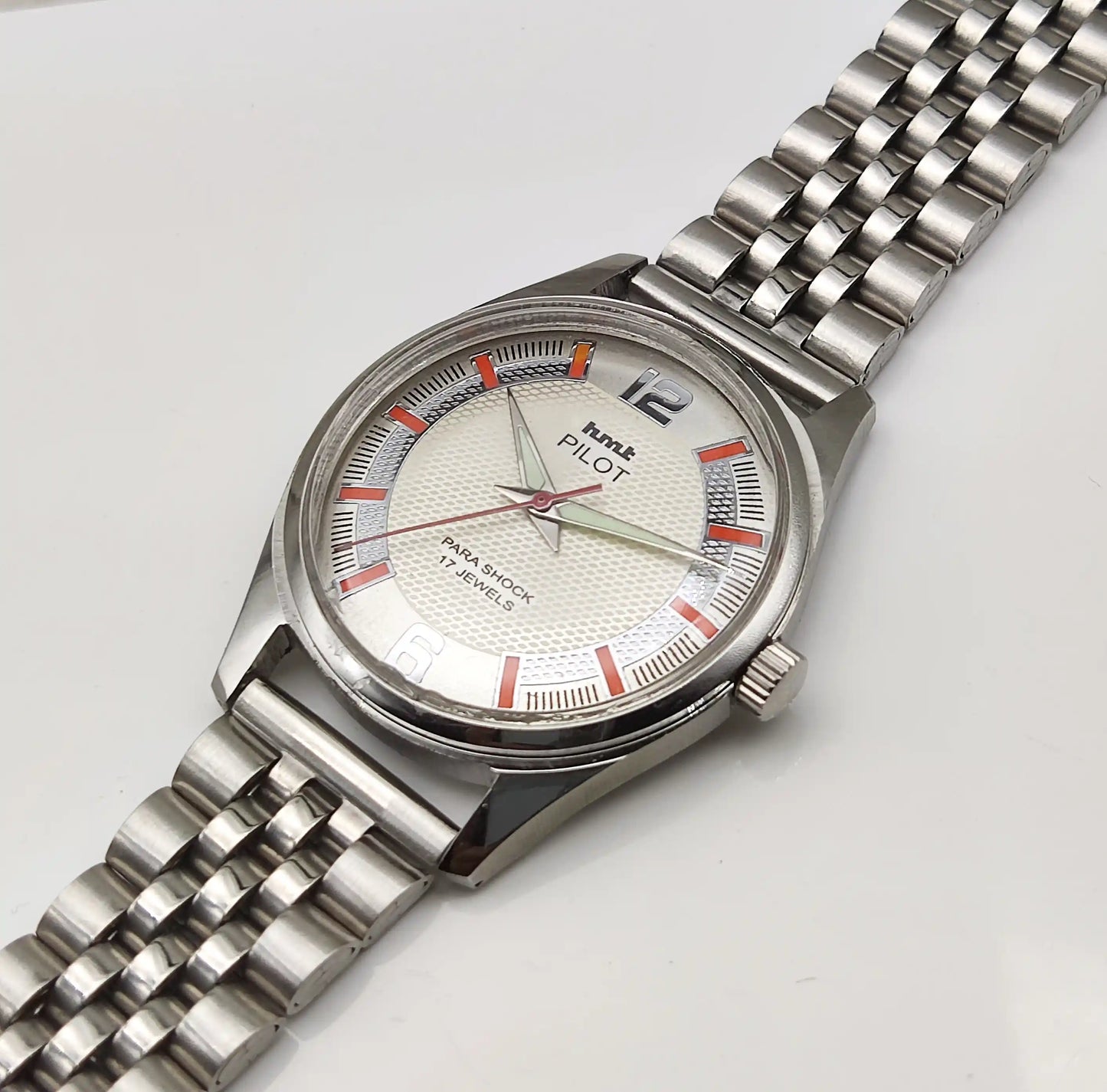HMT Pilot White Textured Dial 17 Jewels Hand-Winding Watch for Men