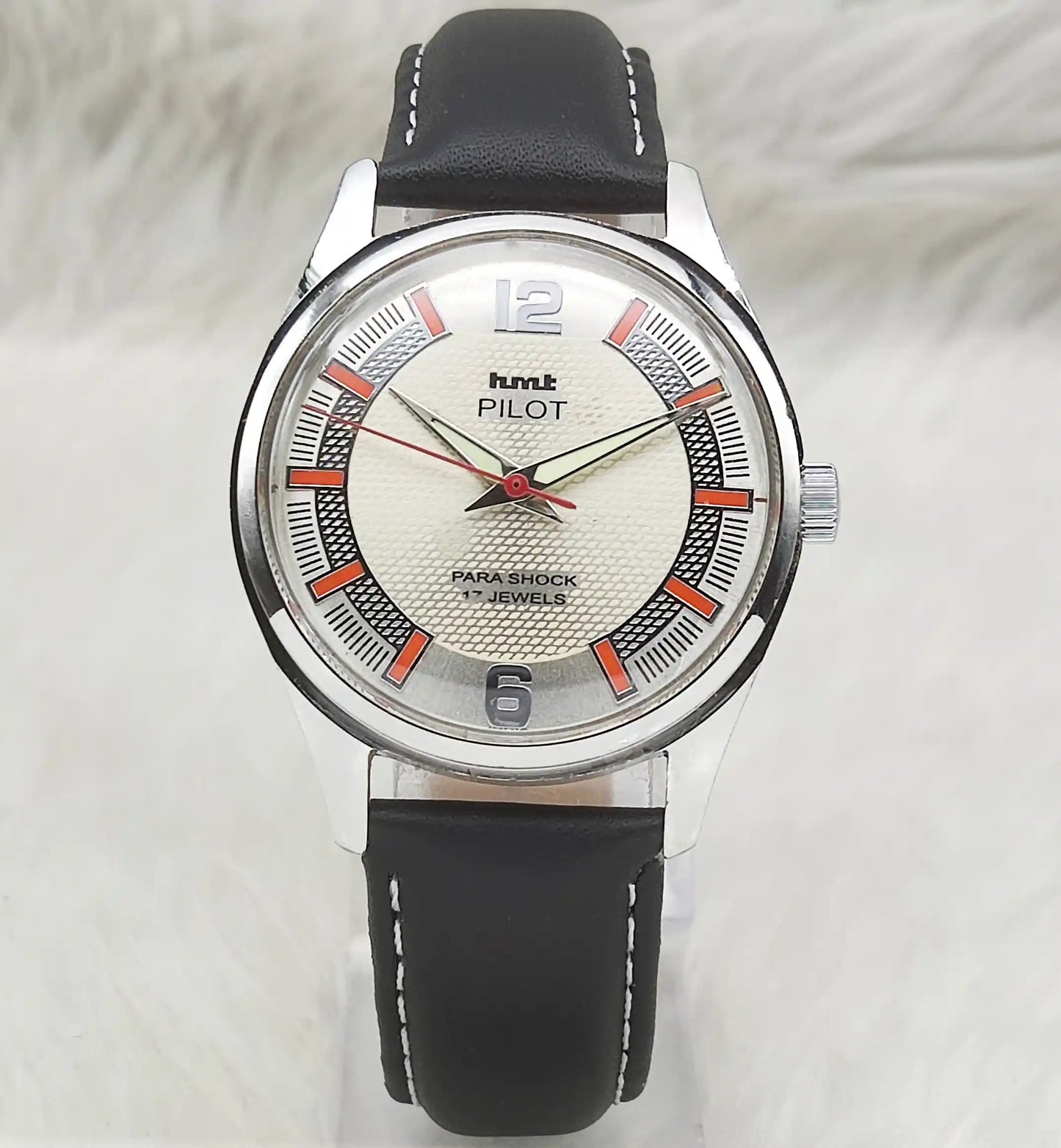 HMT Pilot White Textured Dial 17 Jewels Hand-Winding Mechanical Watch for Men