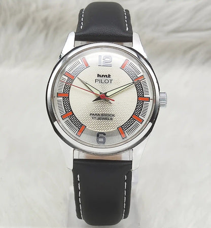 HMT Pilot White Textured Dial 17 Jewels Hand-Winding Mechanical Watch for Men