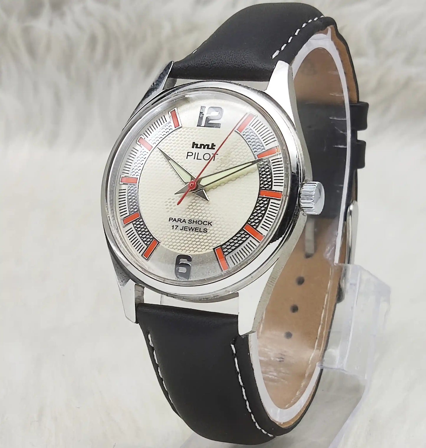 HMT Pilot White Textured Dial 17 Jewels Hand-Winding Mechanical Watch for Men