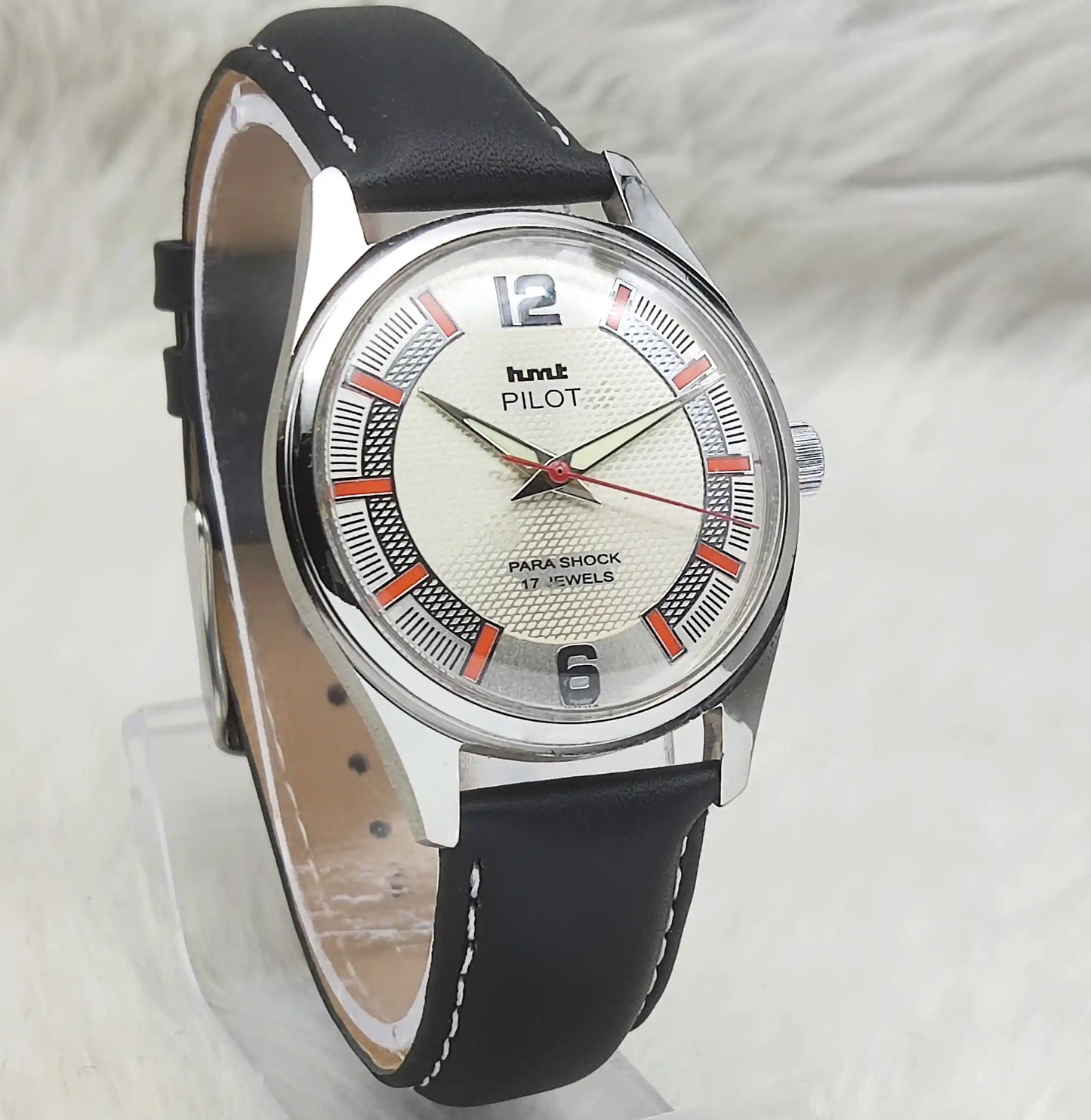 HMT Pilot White Textured Dial 17 Jewels Hand-Winding Mechanical Watch for Men