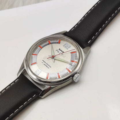 HMT Pilot White Textured Dial 17 Jewels Hand-Winding Mechanical Watch for Men