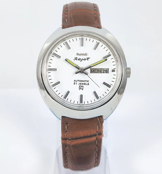 HMT Rajat Automatic 21 Jewels White Dial Day Date - Discover-Diamonds
