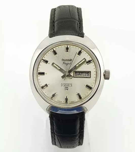 HMT Rajat Silver Dial 21 Jewels Day Date Mechanical Automatic Man's Wrist Watch 0231 Discover-Diamonds