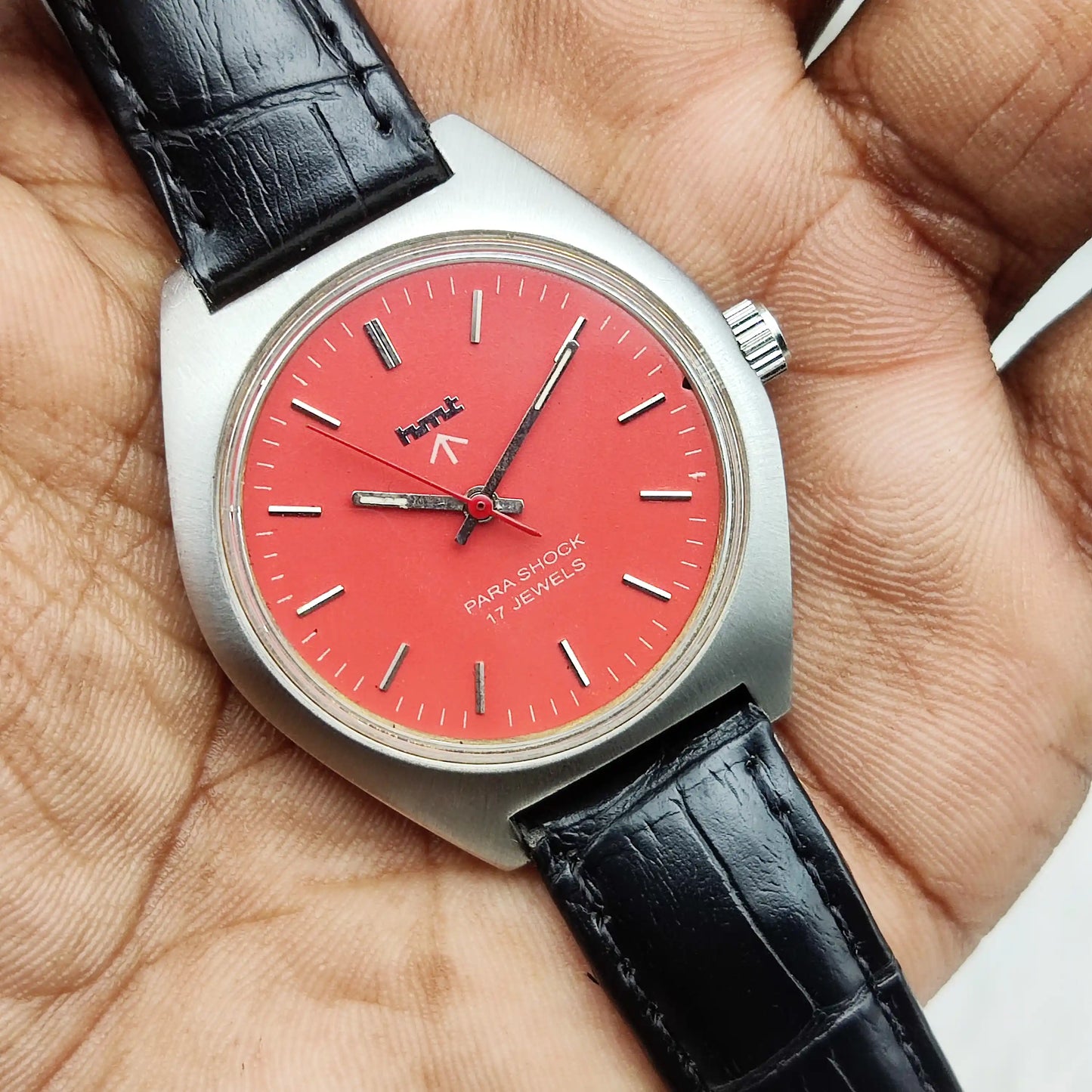 HMT Red Dial 17 Jewels Para Shock Handwinding Watch