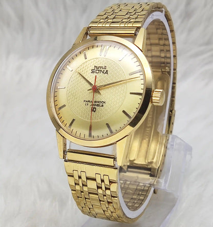 HMT Sona 17 Jewels Golden Dial With Stick Indices Handwinding Watch