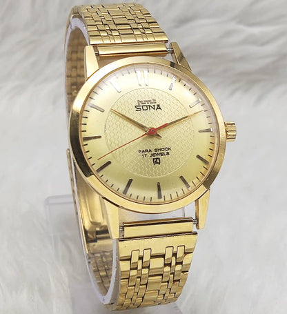 HMT Sona 17 Jewels Golden Dial With Stick Indices Handwinding Watch