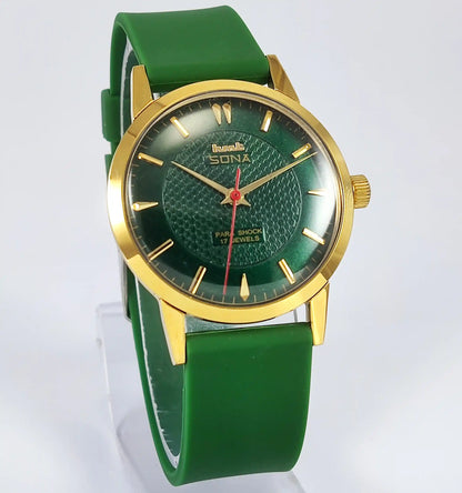 HMT Sona 17 Jewels Green Dial Handwinding Watch 0231 Discover-Diamonds