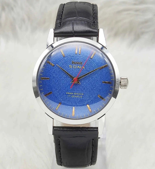 HMT Sona Blue Dial Handwinding 17 Jewels Watch With Stick Indices