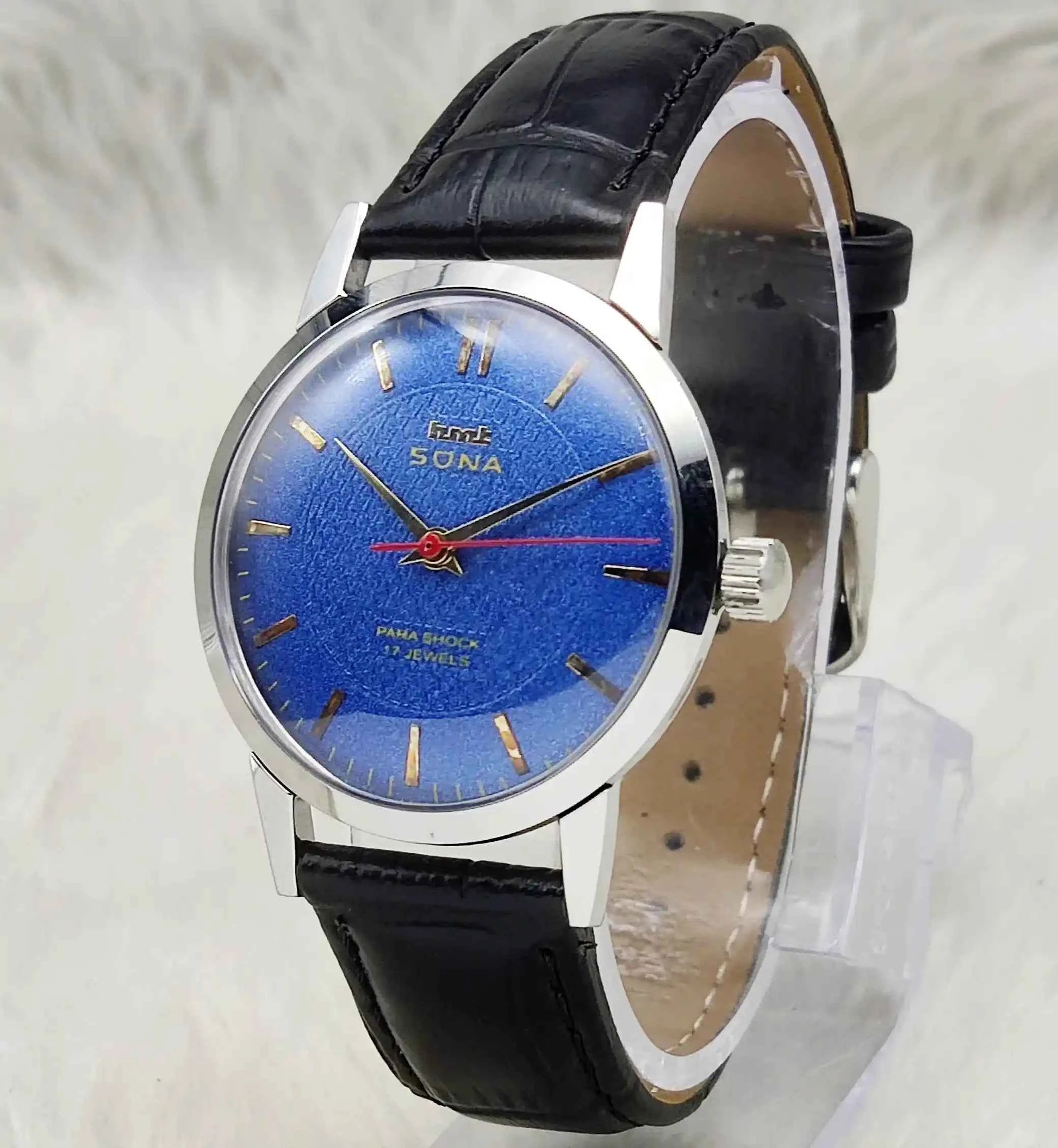 HMT Sona Blue Dial Handwinding 17 Jewels Watch With Stick Indices