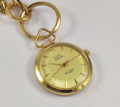 HMT Sona Golden Dial 17 Jewels Handwinding Pocket Watch Discover-Diamonds