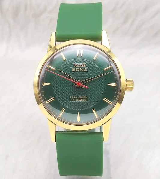 HMT Sona Green Stick Indices Dial 17 Jewels Handwinding Men's Watch