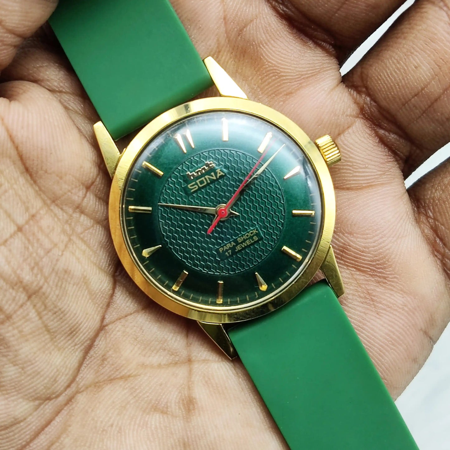HMT Sona Green Stick Dial Watch with 17 Jewels Handwinding for Men