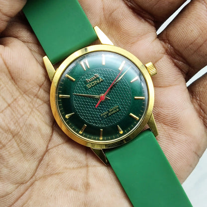 HMT Sona Green Stick Dial Watch with 17 Jewels Handwinding for Men