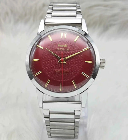 HMT Sona Handwinding 17 Jewels Maroon Dial Watch