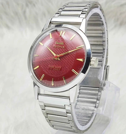 HMT Sona Handwinding 17 Jewels Maroon Dial Watch