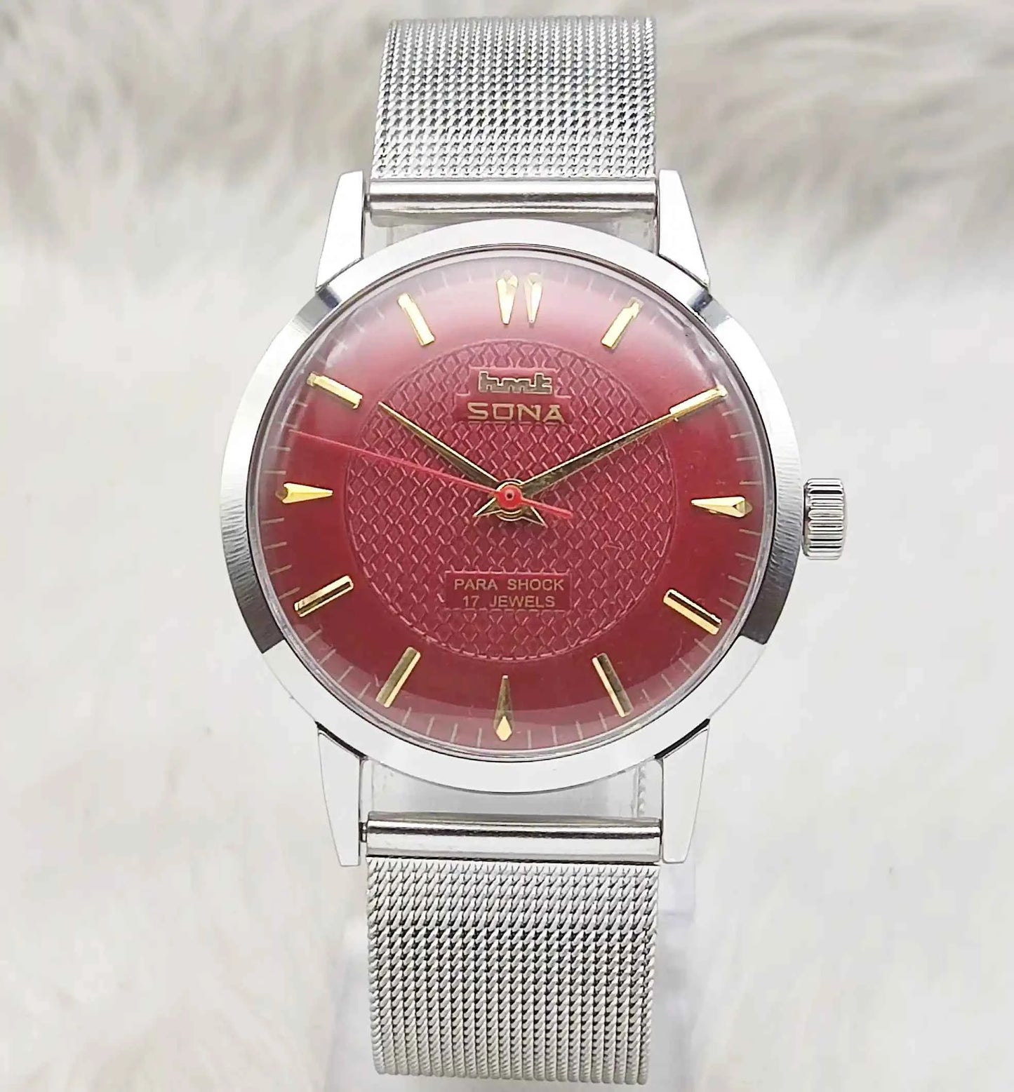 HMT Sona Handwinding 17 Jewels Maroon Dial Watch