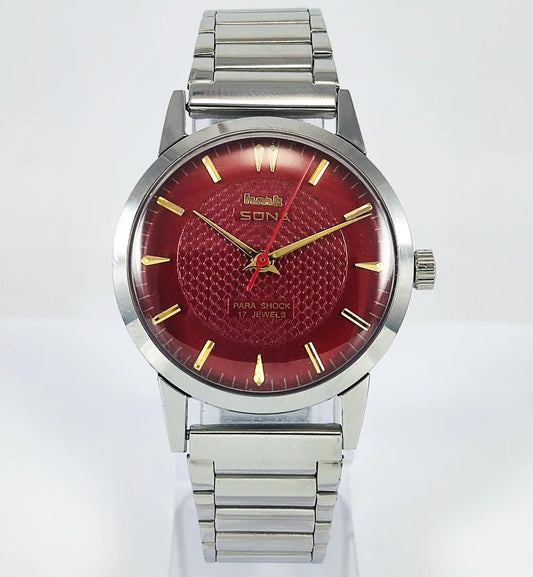 HMT Sona Para Shock 17 Jewels Maroon Dial Handwinding 0231 - Discover-Diamonds