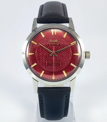 HMT Sona Para Shock 17 Jewels Maroon Dial Handwinding 0231 - Discover-Diamonds