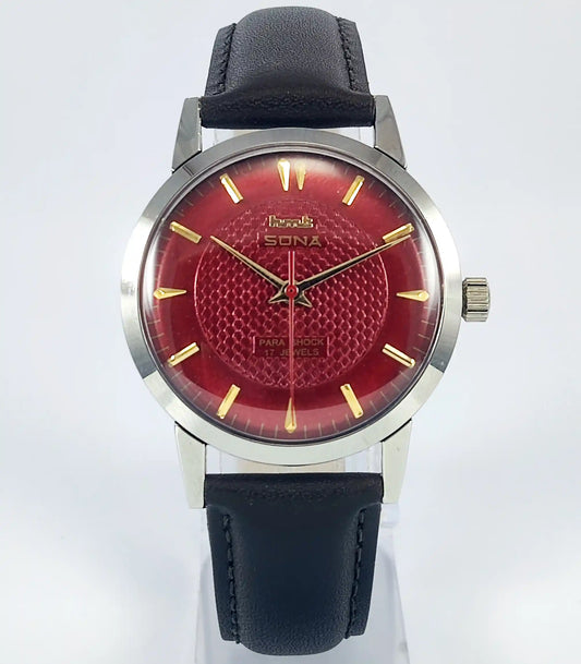 HMT Sona Para Shock 17 Jewels Maroon Dial Handwinding 0231 - Discover-Diamonds