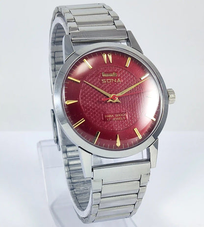 HMT Sona Para Shock 17 Jewels Maroon Dial Handwinding 0231 - Discover-Diamonds
