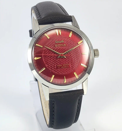 HMT Sona Para Shock 17 Jewels Maroon Dial Handwinding 0231 - Discover-Diamonds