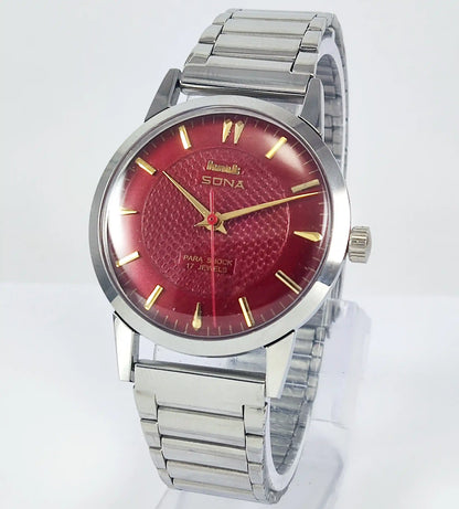 HMT Sona Para Shock 17 Jewels Maroon Dial Handwinding 0231 - Discover-Diamonds