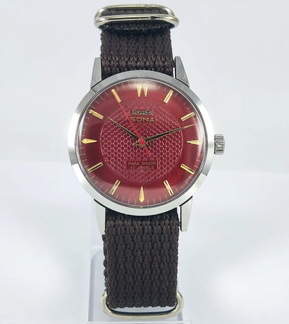 HMT Sona Para Shock  17 Jewels Maroon Dial Handwinding - Discover-Diamonds