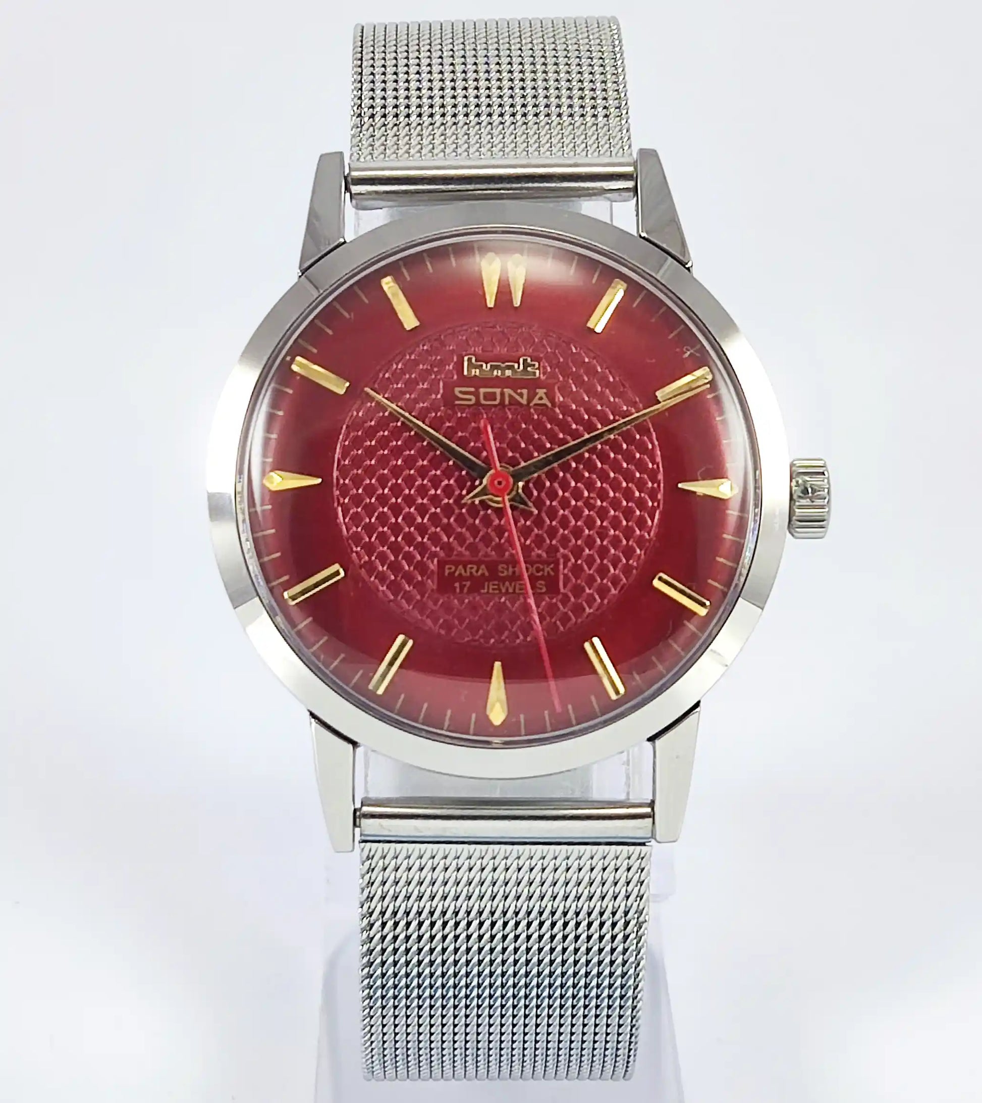 HMT Sona Para Shock 17 Jewels Maroon Dial Handwinding - Discover-Diamonds