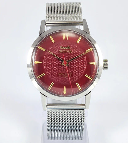 HMT Sona Para Shock 17 Jewels Maroon Dial Handwinding - Discover-Diamonds