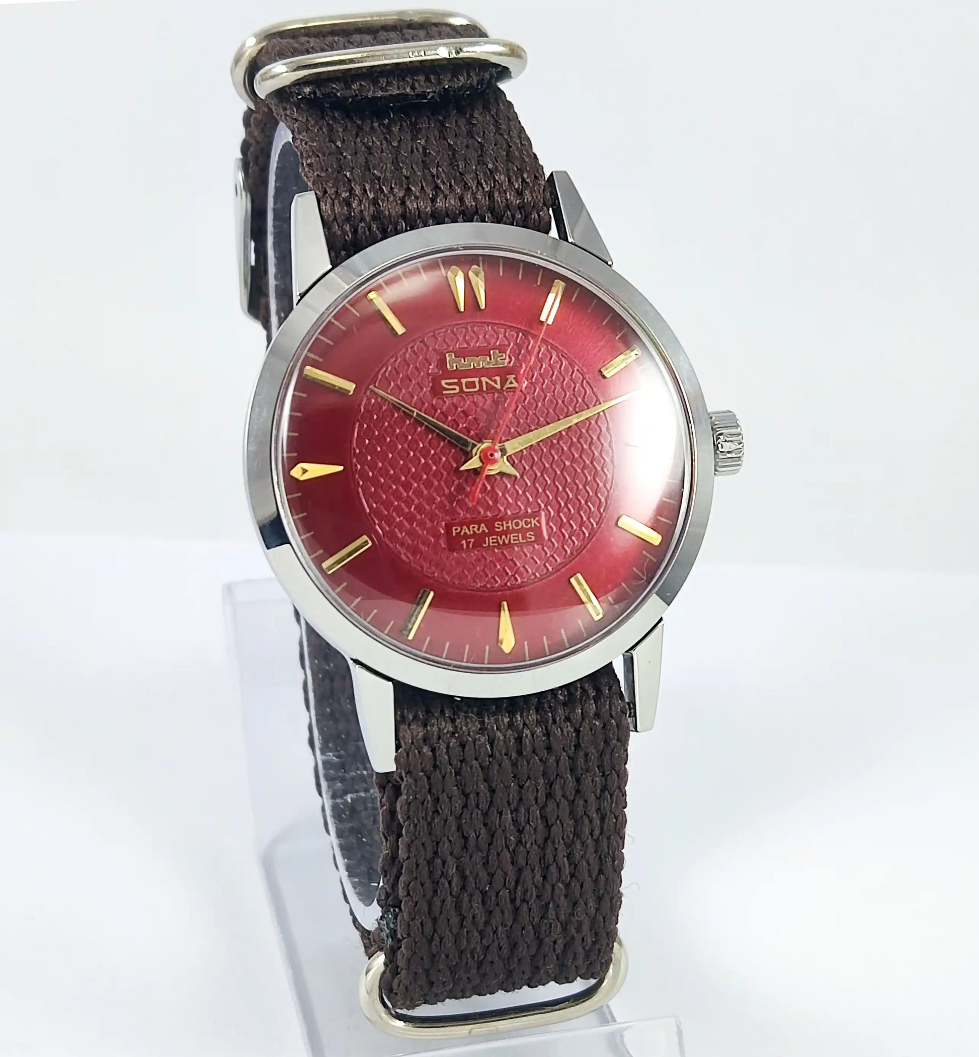 HMT Sona Para Shock  17 Jewels Maroon Dial Handwinding - Discover-Diamonds