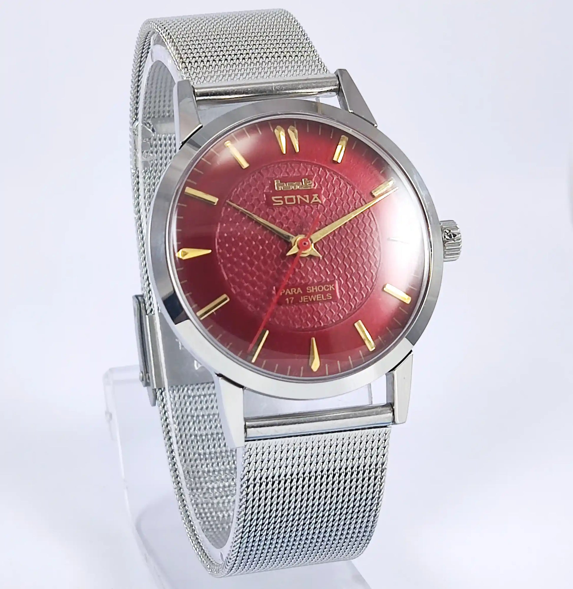 HMT Sona Para Shock 17 Jewels Maroon Dial Handwinding - Discover-Diamonds