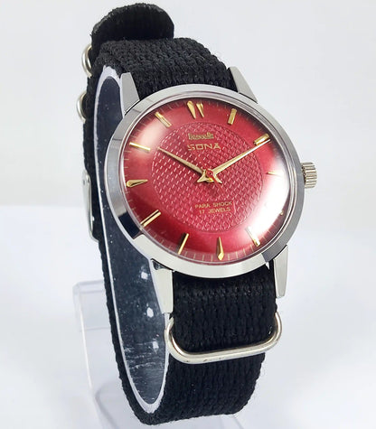 HMT Sona Para Shock 17 Jewels Maroon Dial Mechanical Handwinding 0231 - Discover-Diamonds