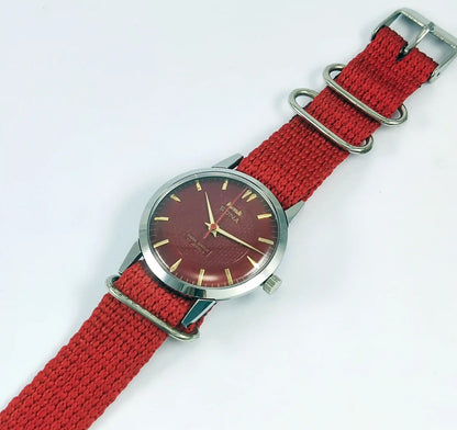 HMT Sona Para Shock 17 Jewels Maroon Dial Mechanical Handwinding 0231 - Discover-Diamonds