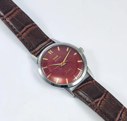 HMT Sona Para Shock 17 Jewels Maroon Dial Mechanical Handwinding Watch 0231 - Discover-Diamonds