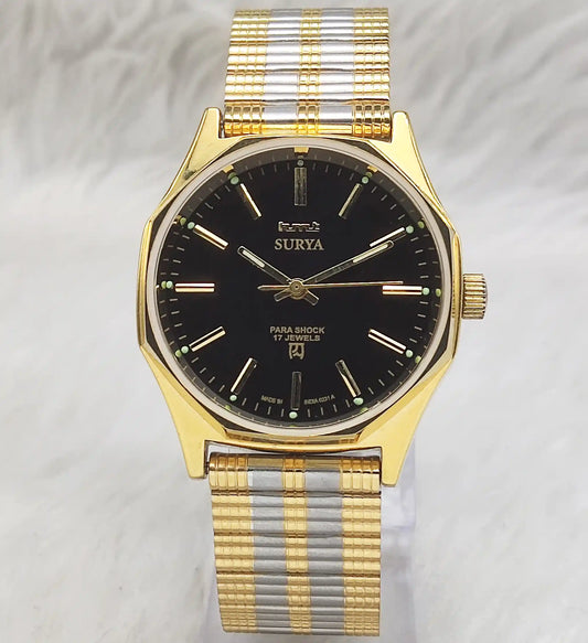 HMT Surya 17 Jewels Handwinding Watch with Black Dial and Stick Indices
