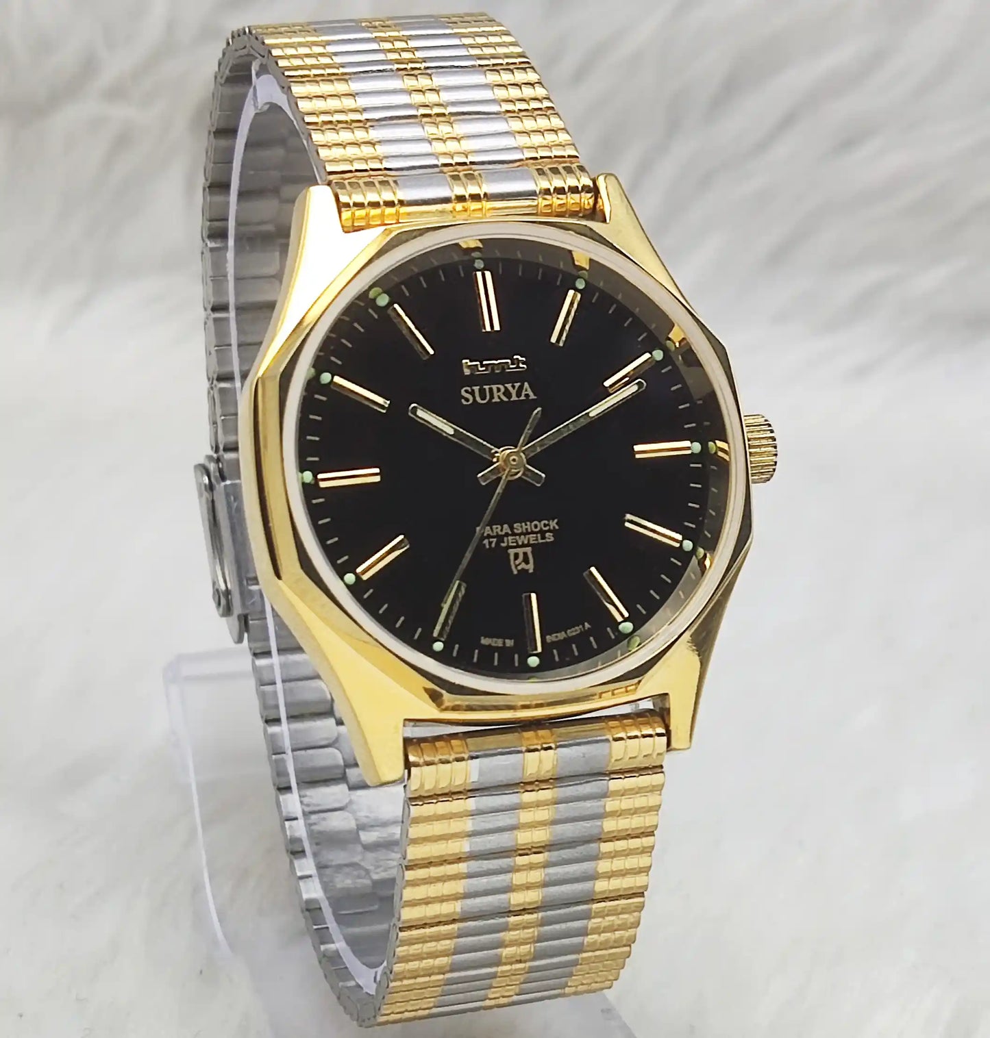 HMT Surya 17 Jewels Handwinding Watch with Black Dial and Stick Indices