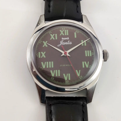 HMT Janata Roman Numerals Brown Dial Handwinding Watch with Transparent Back