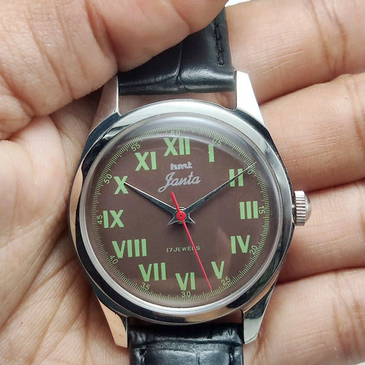 HMT Janata Roman Numerals Brown Dial Handwinding Watch with Transparent Back