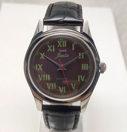 HMT Janata Roman Numerals Brown Dial Handwinding Watch with Transparent Back