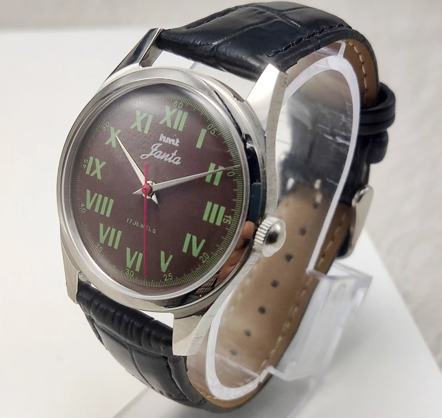 HMT Janata Roman Numerals Brown Dial Handwinding Watch with Transparent Back