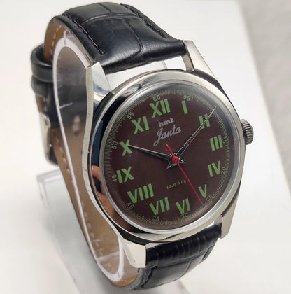 HMT Janata Roman Numerals Brown Dial Handwinding Watch with Transparent Back